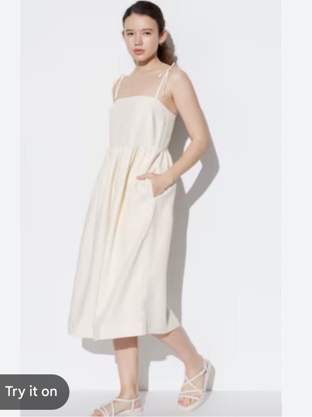 Uniqlo Off-White Camisole Linen-Blend Midi Dress